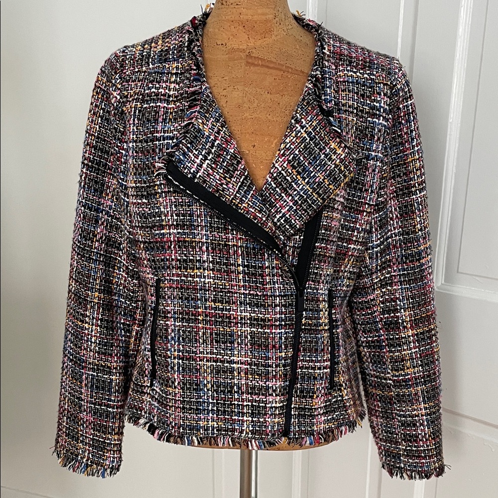 Halogen Multicolor Tweed Moto Blazer XL